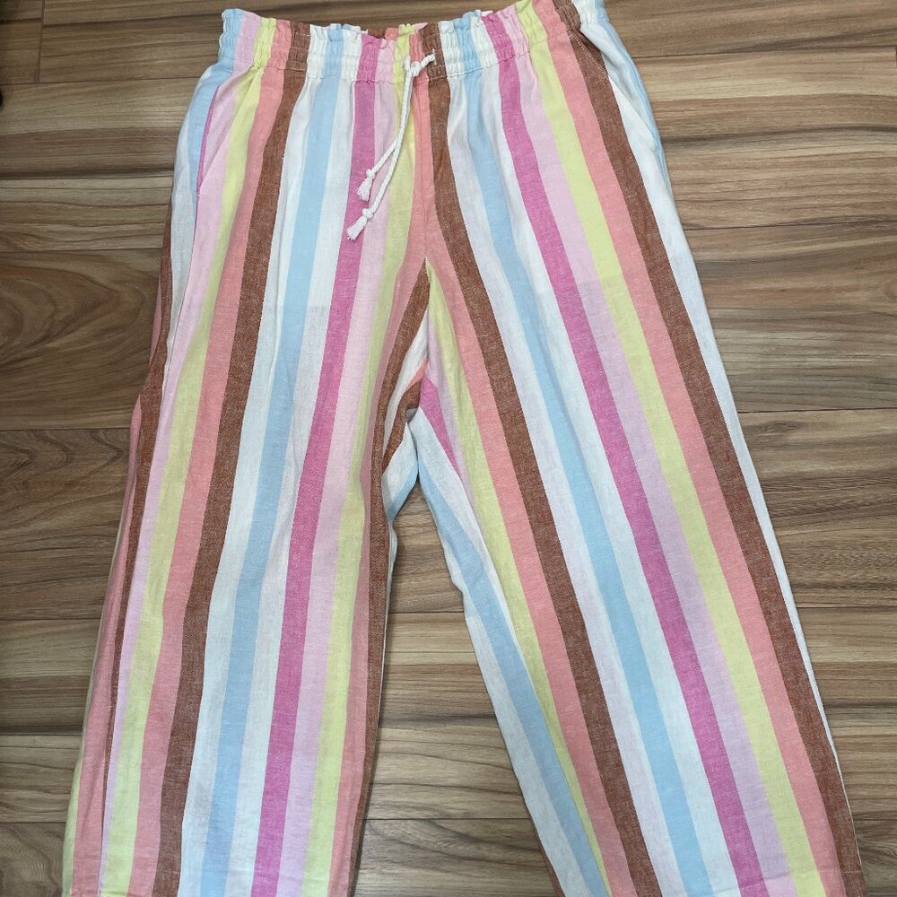 J Crew Factory Multi-Striped Linen/Cotton Drawstring Pants NWT Size PL
